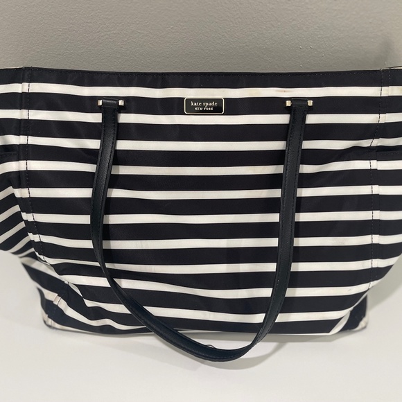Kate Spade tote diaper bag black and white stripes - Picture 1 of 11